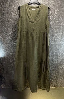 Bellambra Sleeveless V-Neck Linen Tiered Maxi Dress Green Italy