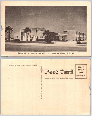 Galveston TX Phi Chi 606 Blvd Palm Trees Building Postcard