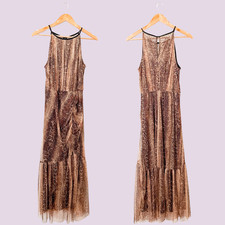 Vintage Y2K Leopard Print Glitter Tulle Slip Midi Dress Size Medium