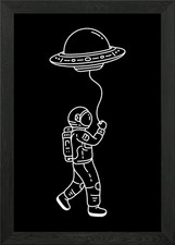 Listing image for Astronaut with UFO Balloon Framed Wall Art Poster Canvas Print Picture
