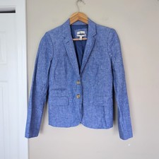 J. Crew Women's Linen School Boy Blazer Blue Size 4 Breathable Preppy Coastal