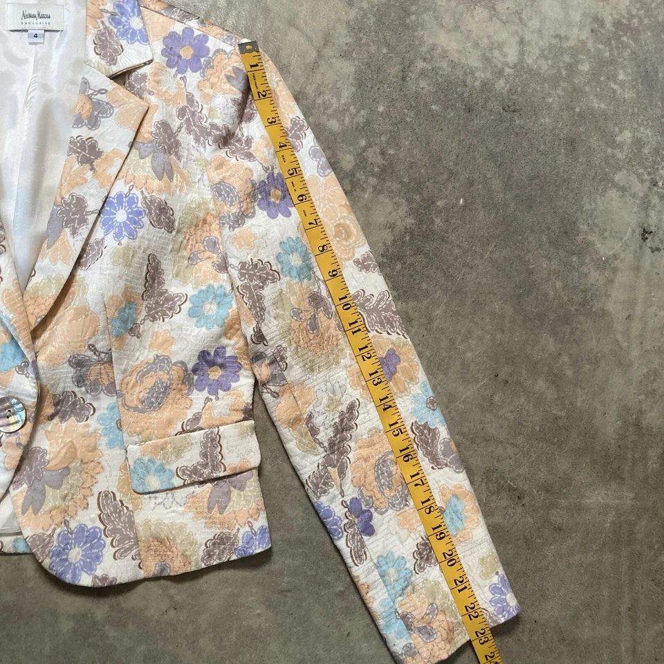 Blazer para mujer Neiman Marcus 4 florales colorido mezcla de algodón seda. EE. UU. De colección Foto 2 de 4
