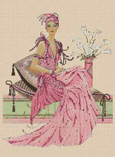 Art Deco Lady Sitting, Pink Dress Counted Cross Stitch Chart No.1-26 