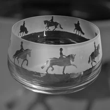 DRESSAGE HORSES Frieze 21cm Boxed Clear Crystal Glass Tapered Bowl - Fruit Bowl