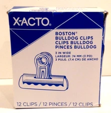 X-ACTO Jumbo 3" Bulldog Clips 2004LMR Nickel Plated 1" Capacity Box of 12 NEW