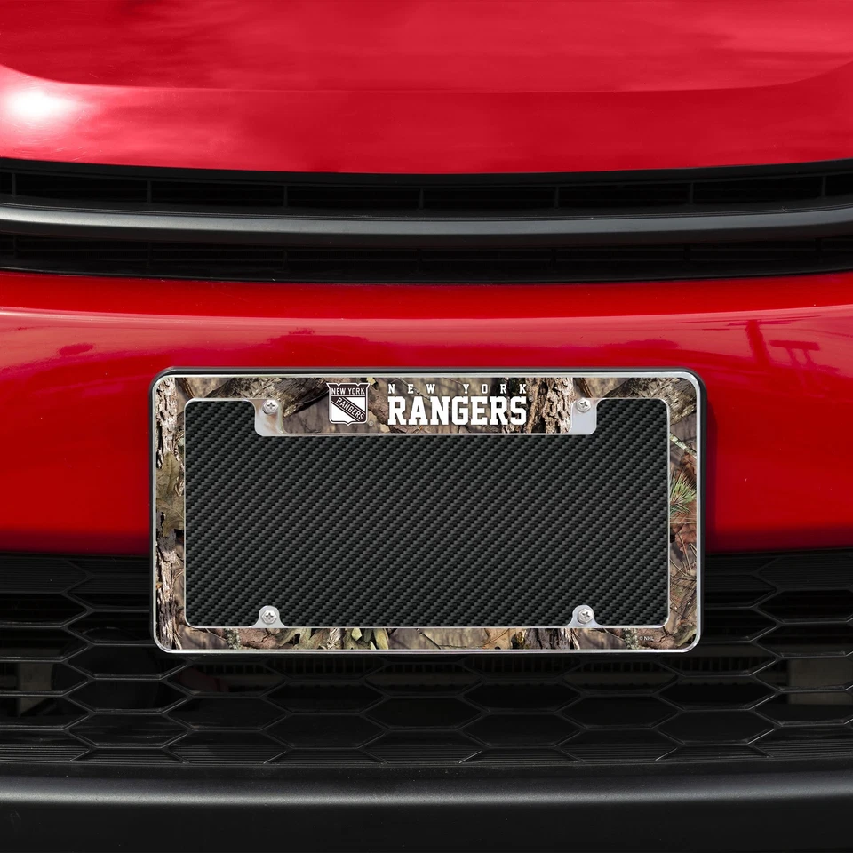 New York Rangers Chrome Metal License Plate Frame with Mossy Oak Camo Design - Image 3 of 4