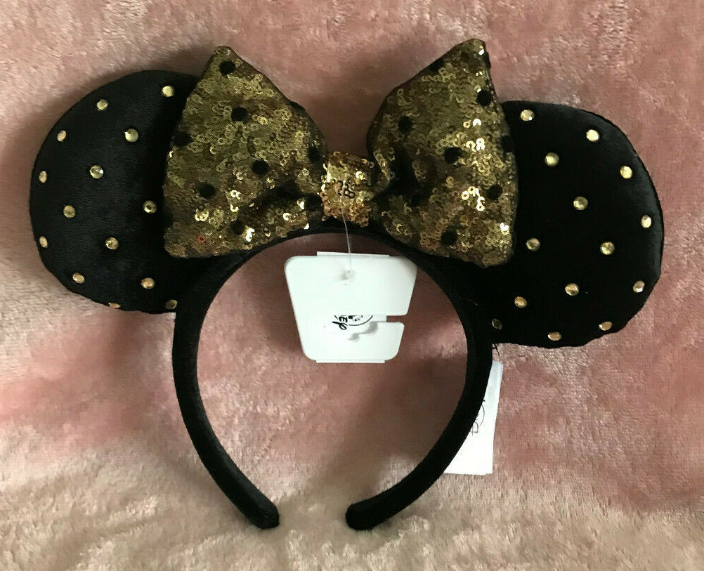 Disney Black Studded Headband Disney Parks Black Jeweled Studded Gold Minnie Mouse Ears  main image 2