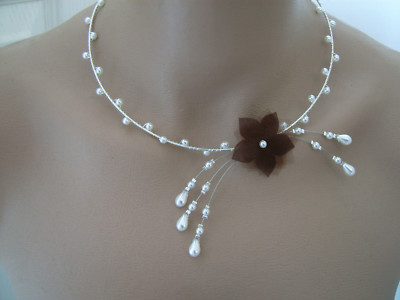 Collier Perles Ivoire/chocolat Pour Robe De Mariée Ou Soirée - Neuf Avec étiquettes