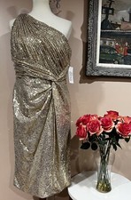Rene Ruiz Collection One-Shoulder Cocktail Champagne Dress Size 14 995