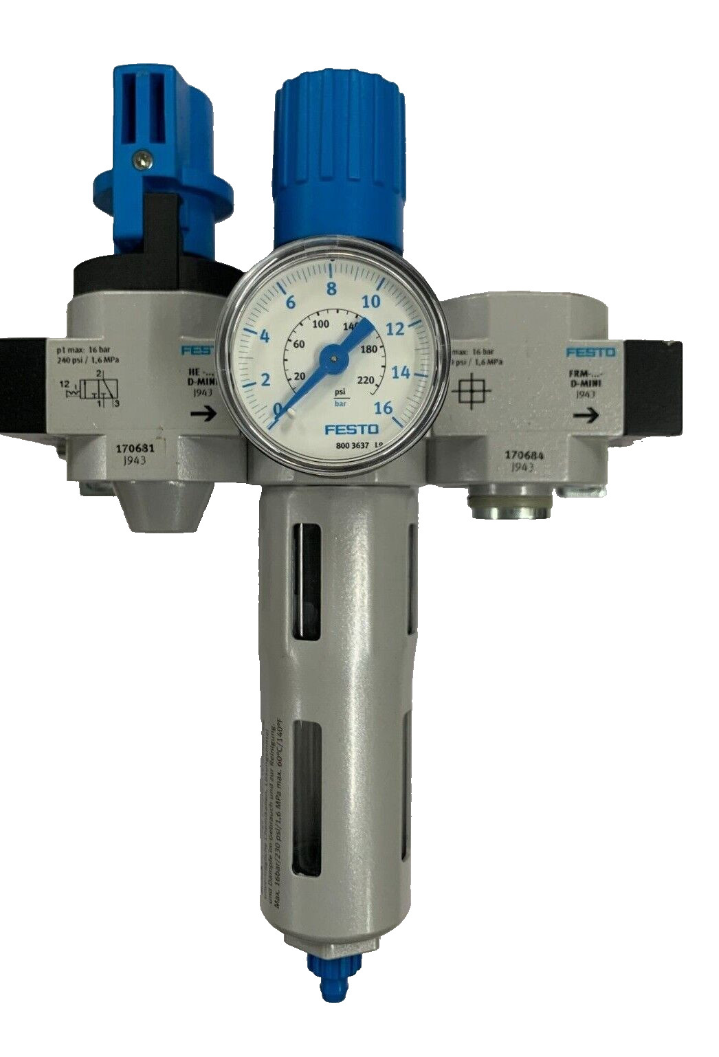 FESTO LFR-1/4-D-MINI 159631 filter regulator + HE-D-MINI 170681 on/off valve