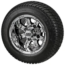 (4) Golf Cart 205/50-10 Low Profile Tires on 10x7 Chrome Tempest Wheels