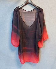 Moda Womens Blouse Red And Black Sheer 3/4 Sleeves Size 22 Ladies