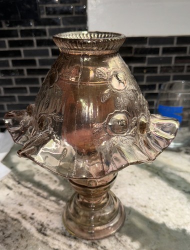 Fenton Art Glass Cabbage Roses Fairy Candle Lamp 3 Pieces Iridescent Dusty Pink - Picture 1 of 9