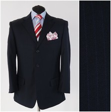 Mens Striped Blazer 42S UK Size TORRENTE Wool Sport Coat Navy Blue Jacket