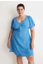 Madewell Sz 16 Blue Nannie Cuff Sleeve Button Front Mini Dress NWOT NL166