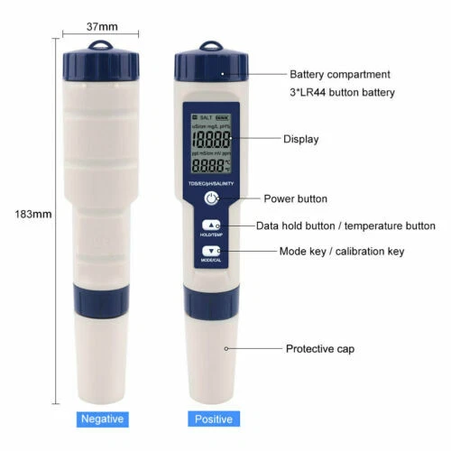 New 5In1 Digital Water Quality Tester Pen EC PH TDS Salinity Temp Meter Detector - Image 3 of 4