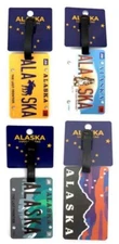 Alaska License Plate Luggage Tag (Yellow Moose, Grizzly Bear, Aurora, Sunset)