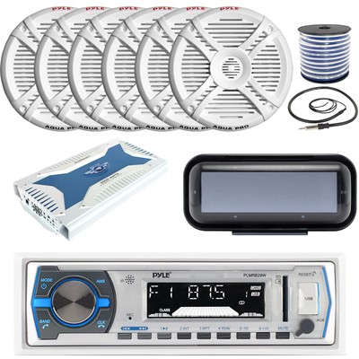 Pyle Single DIN Bluetooth Marine MP3 Receiver, 6x 7.7'' Speakers, 6-CH Amplifier