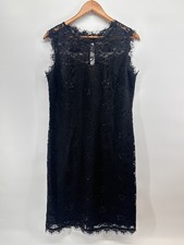 Marina Black Sleeveless Lace Overlay Sz 16 Cocktail Dress Sequins Beaded U1017