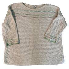 J Jill Top Womens L Beige Cable Knit 3/4 Sleeve Office Travel Cottagecore Charm