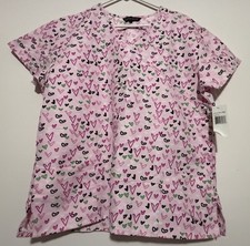 NWT Cassandra O Pink Heart Scrub Top XL Valentines Day 2 Pockets
