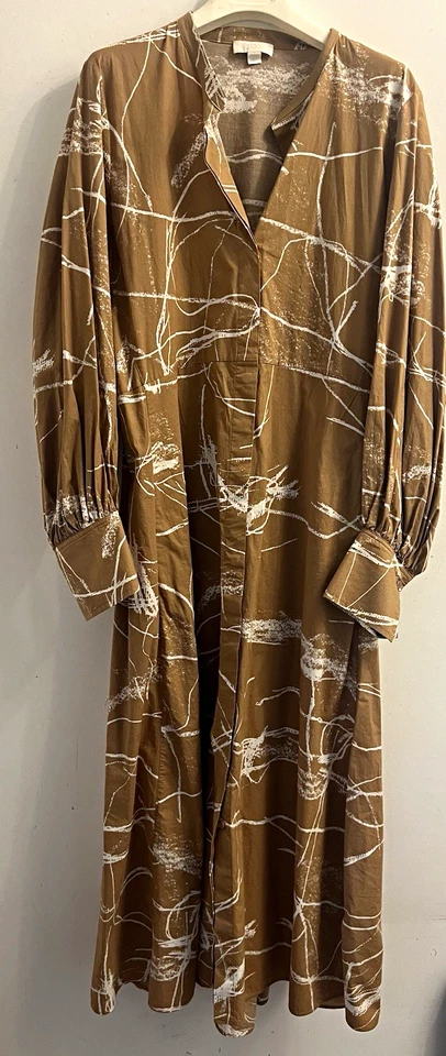 Vestido camisero estampado abstracto COS tostado/blanco. Algodón elástico. Cuello Midi EU 40 - Imagen 1 de 4
