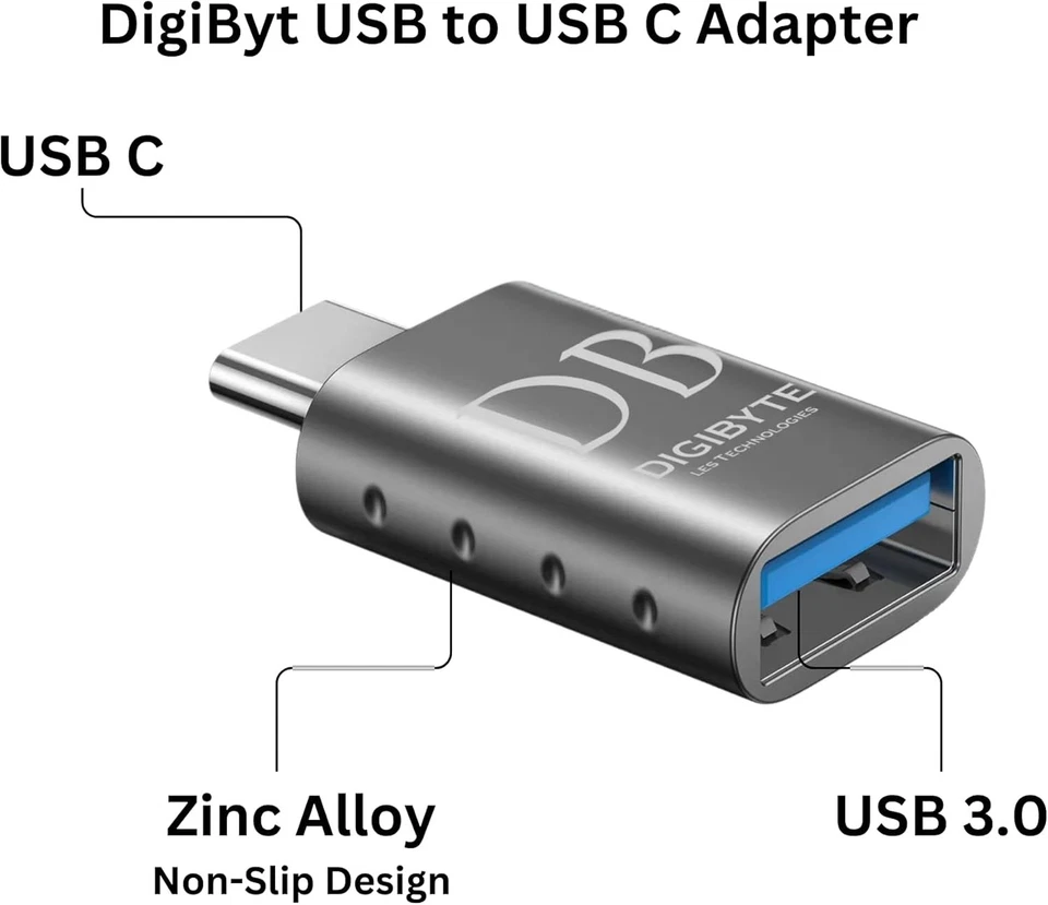 Adaptador DigiByt USB-C a USB 3.2 10Gbps Convertidor de Transferencia de Datos de Alta Velocidad, Paquete de 2 Foto 2 de 4