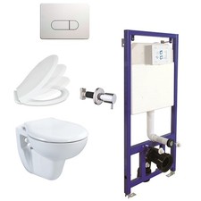 Wand H&auml;nge WC Wei&szlig; Vorwandelement Bet&auml;tigungsplatte Softclose Deckel Set
