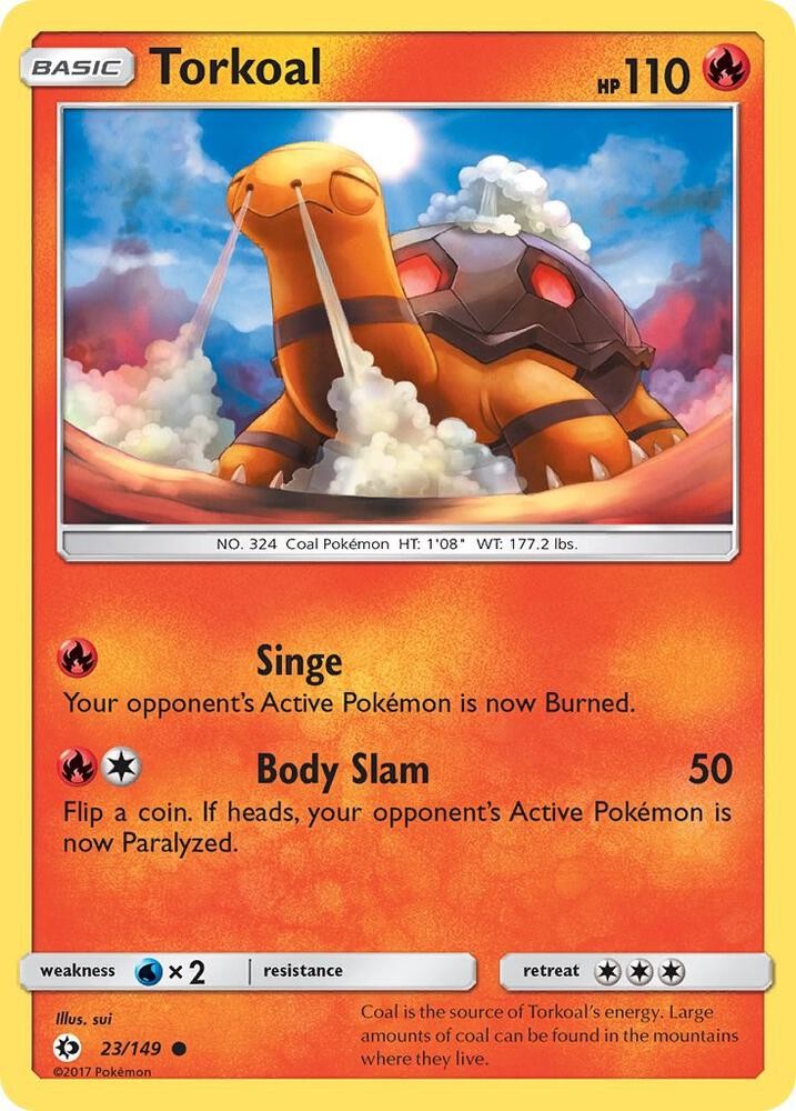 Pokémon TCG Torkoal Sun & Moon Base Set 23/149 Common NM/M Fire Coal