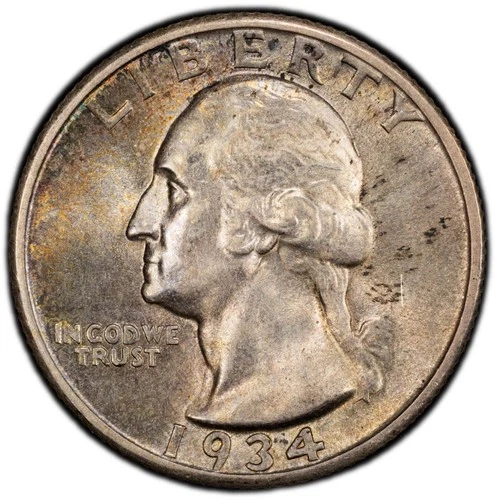 1934 Washington Quarter. Toned PCGS MS63.