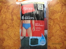 6 MENS HANES TAGLESS BRIEFS, MID RISE, XL 40-42" -NEW