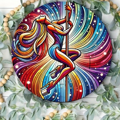 8x8 Inch ''Pole Dance'' Retro Style Tin Metal Signs Home Décor Wall Art Vibrant, C