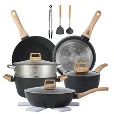 16PCS Pots and Pans Set Non Stick Cookware Set Nonstick with Cooking Set (bla...