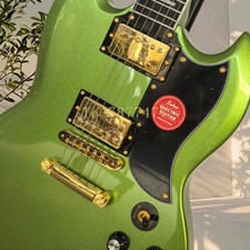 6 String SG Green Metallic Electric Guitar Rounded Fret Gold Part Fast Ship