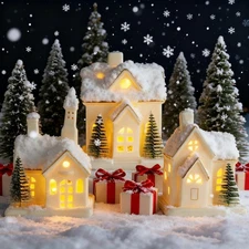 Timer Christmas Light Up Village Tabletop Houses Figurines