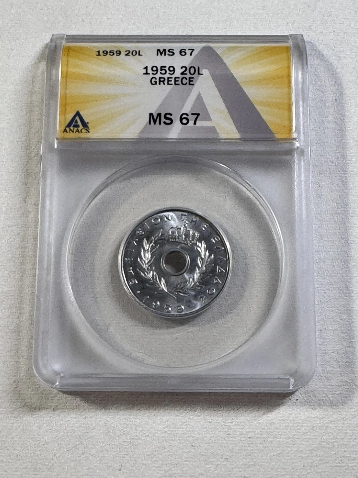 1959 Greece 20 Lepta Graded MS 67 by ANACS - Image 4 of 4