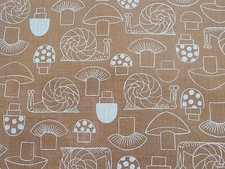 Vintage 60s 70s Polka Dot Mushroom & Snail Novelty Cotton Fabric