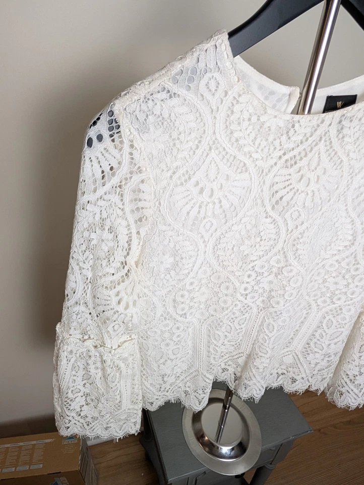 Top Worthington de encaje manga campana para mujer talla pequeña marfil femenino delicado casa de campo Foto 3 de 4