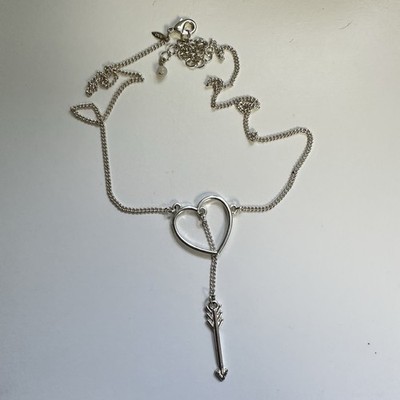 Silver Tone Heart Pendant w/ Arrow on Chain Necklace - 18'' Expands to 21.5''