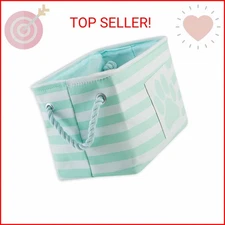 Bone Dry Pet Storage Collection Striped Paw Patch Bin, Aqua, Small Rectangle