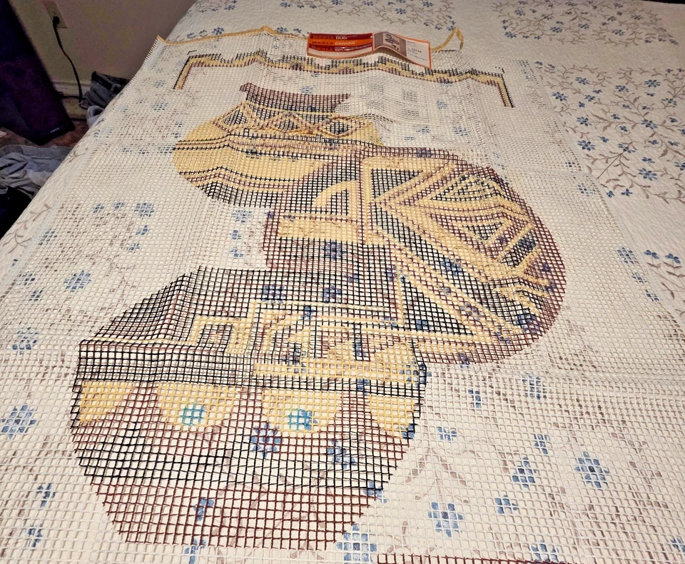 Bucilla # 12114 Rug Wall Hanging Pattern Canvas Only POTTERY MCM 1970s 26" x 48" - Image 2 of 4