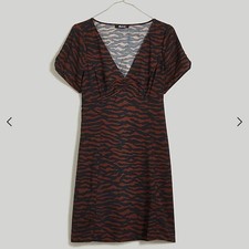 Madewell Dress Womens 00  Brown Black Zebra V-Neck Mini Abstract Animal