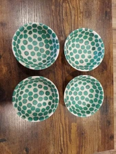 Snack Bowl Set Of 4 Bamboo Painted. Dishwasher Safe. Not For Micowave Green