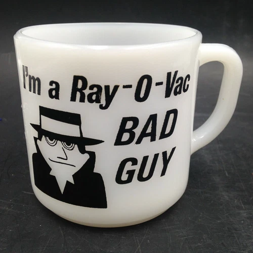 I'm a Ray-O-Vac BAD Guy Mug Milk Glass Buck A Day Federal Glass Vintage
