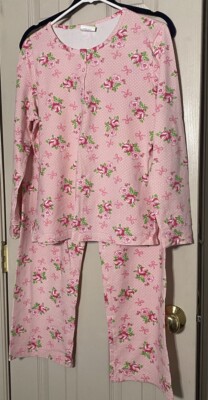 Classic Whimsy 2pc Pajama Set Snap Up Top Stretch Waist Pink Floral Medium