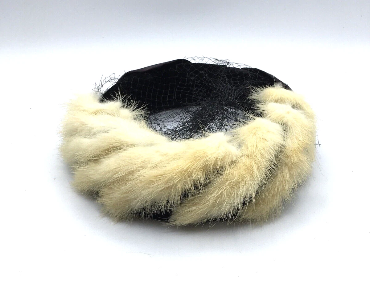 Vintage 1960s Black Sateen & Mink Fur Pillbox Hat Glamorous Old Hollywood Style 50s/60s Vintage Genuine Mink Pillbox Hat – Better Dresses  main image 2