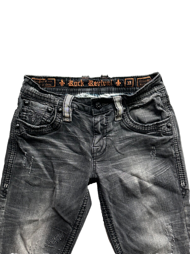 Rock Revival ORLANDO Straight Jeans (E6585JR) Distressed Black & Gray Size 30 - Imagen 3 de 11