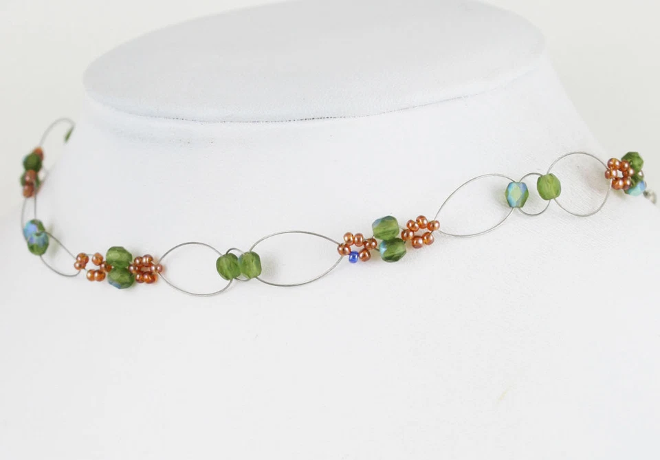 Gargantilla Ilusión Con Cuentas Verde y Topacio / Collar Moda 1061 Foto 2 de 3