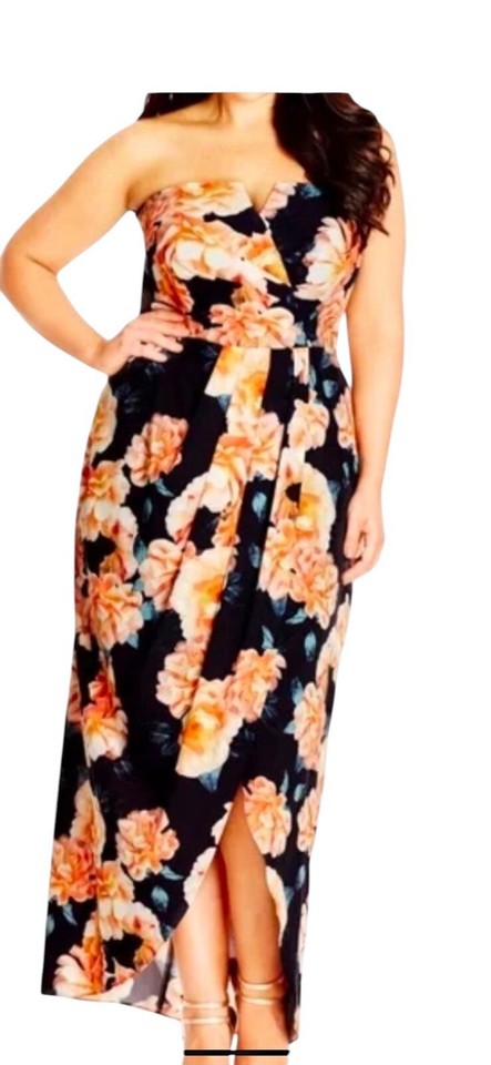 City Chic  Tulip Time Dress Size XXS-XS Maxi Strapless Floral Faux Wrap Style