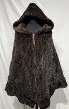 Knitted Mink Mahogany Cape/poncho W/ Hood (118032)